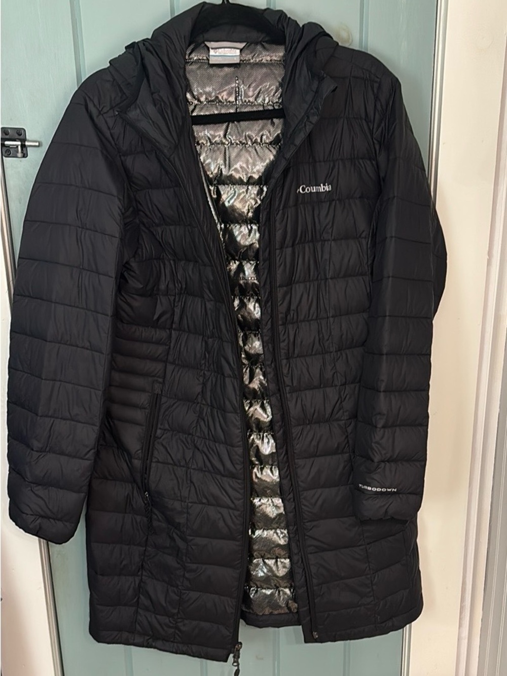 Columbia Omni-heat Women’s Black Quilted Hooded Long Puffer Coat size 10